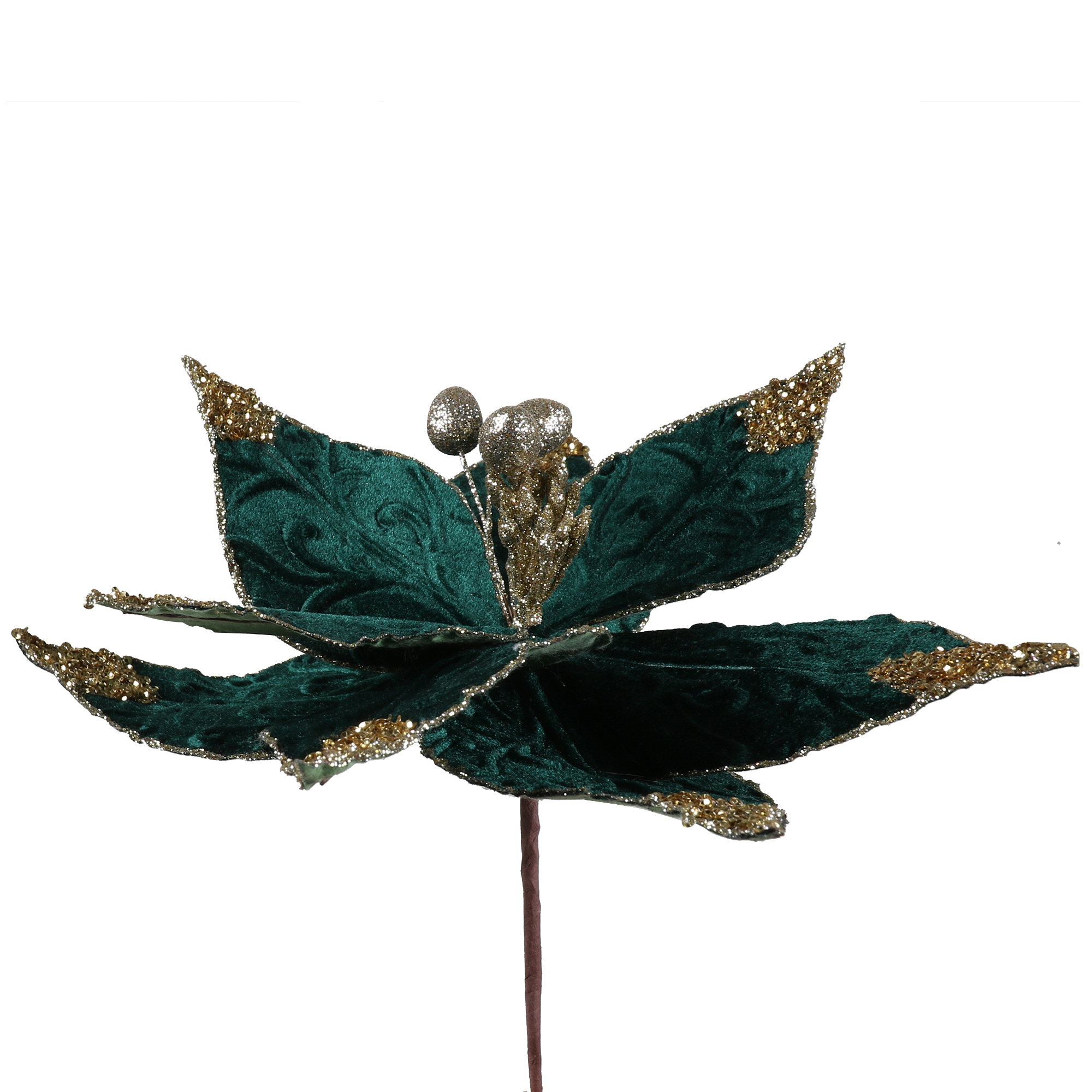 Emerald and Gold Glitter Flower Clip - Emerald Image 3
