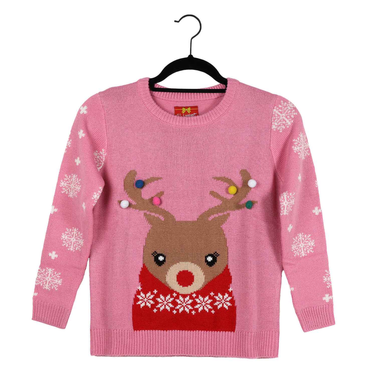 Kids Reindeer Jumper  - Pink / 6-8 Years Image 1