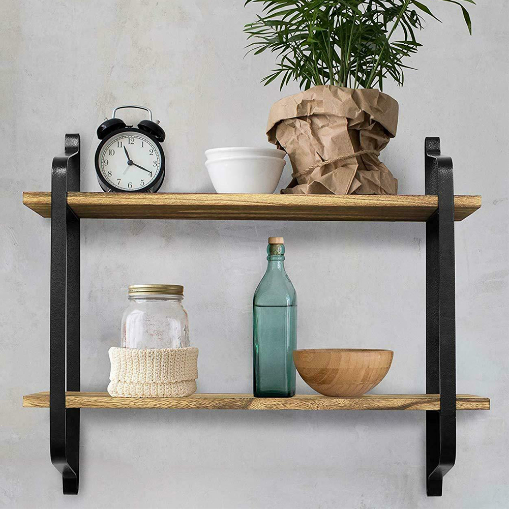 Living and Home Industrial 2-Tier Retro Wooden Shelves Image 7