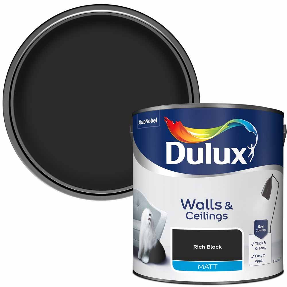 Dulux Rich Black Matt Emulsion Paint 2.5L Image 1