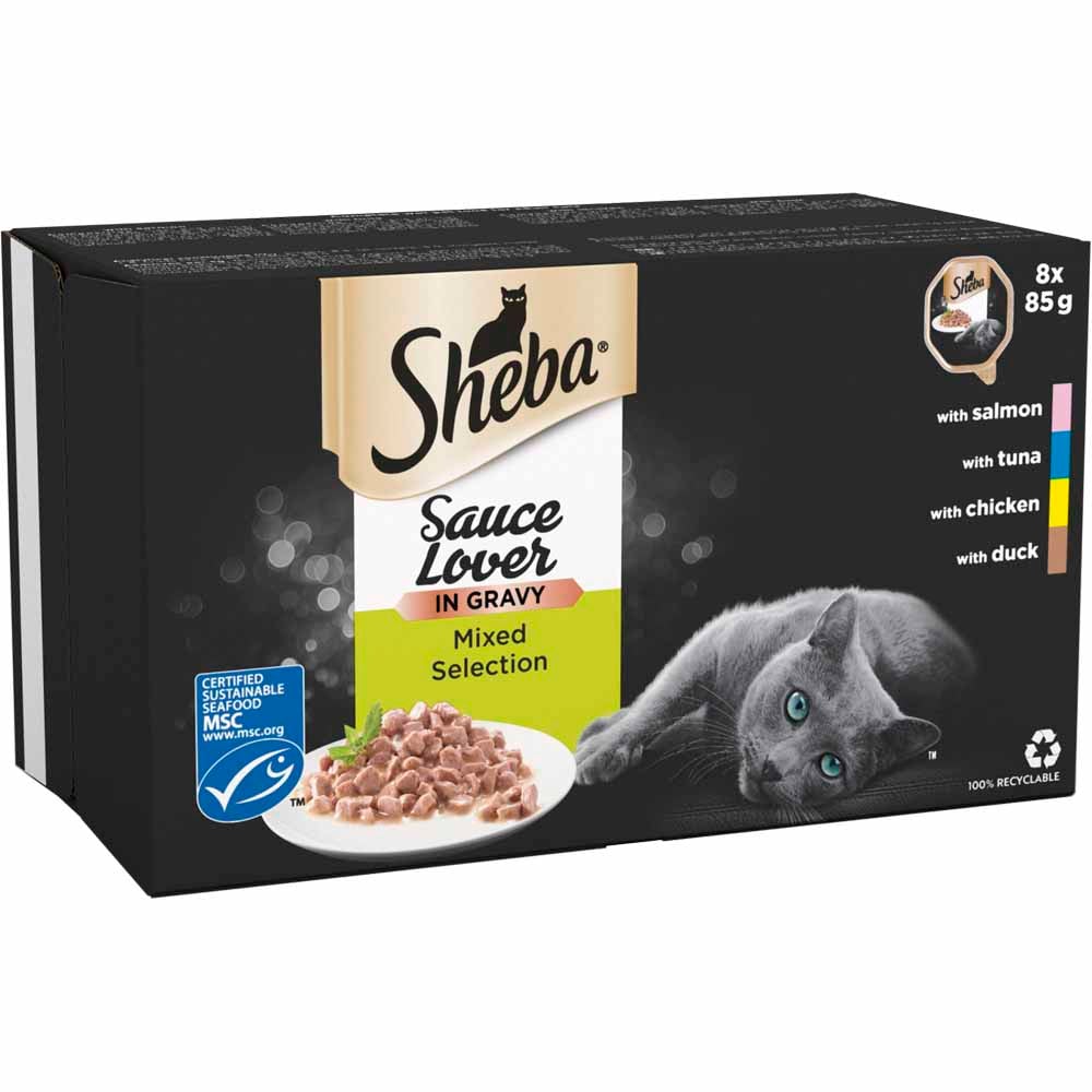 Sheba Sauce Lover Mixed Collection Cat Food Trays in Gravy 85g Case of 4 x 8 Pack Image 3
