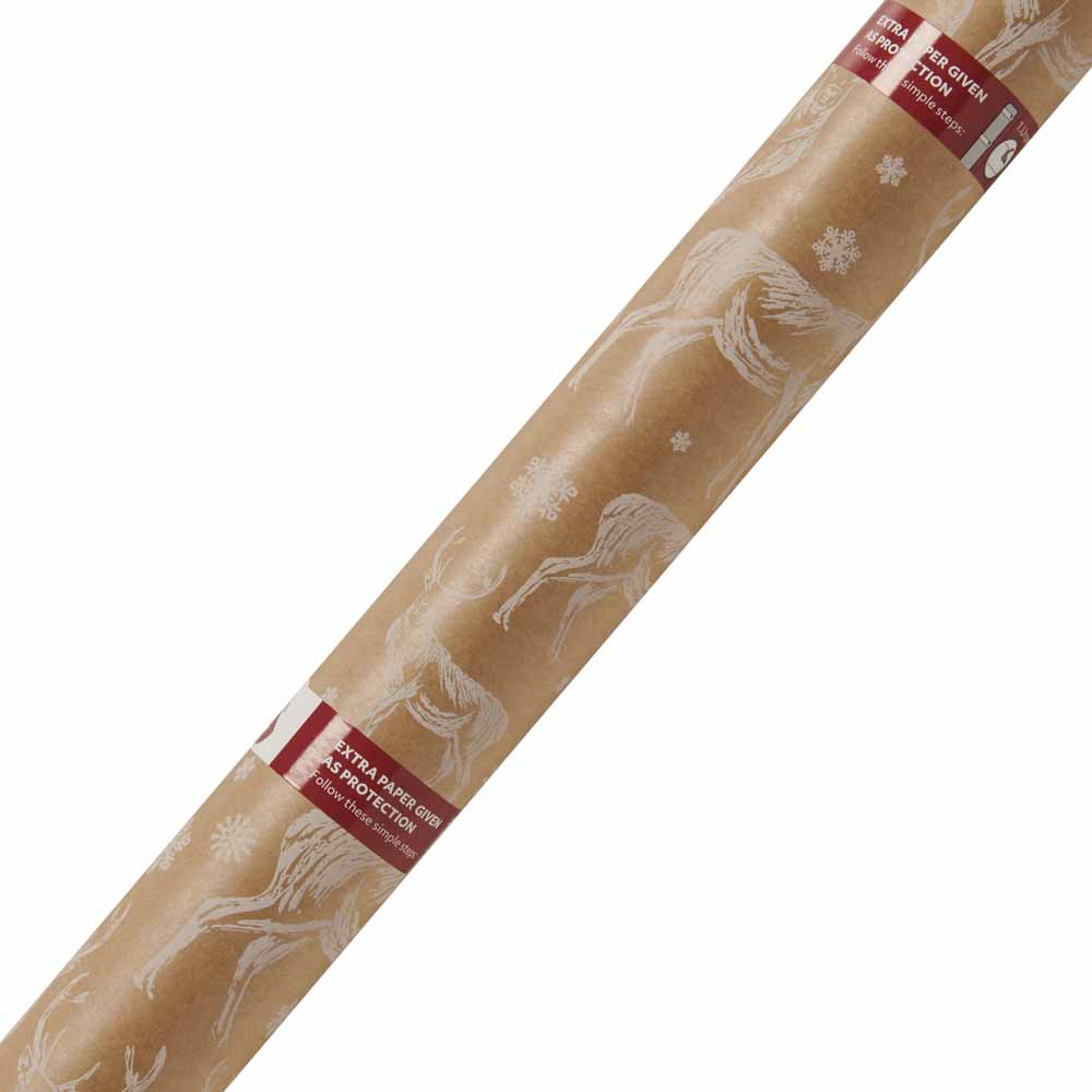 Wilko Christmas Roll Wrapping Paper Kraft Stag 4m Image 4