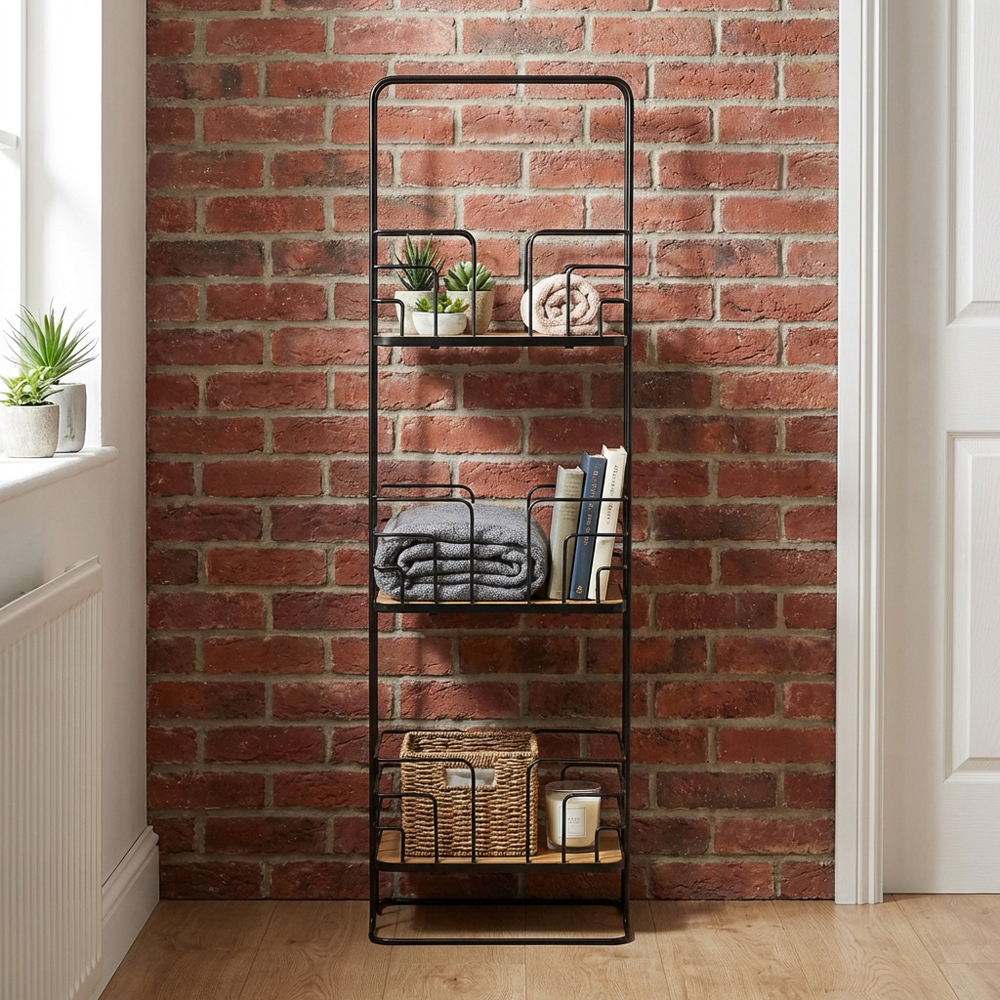 3 Shelf Black Wire Bamboo Bathroom Caddy Image 6