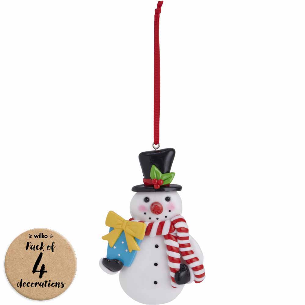 Wilko Traditional Dough Snowman Christmas Baubles 4 Pack Image 1