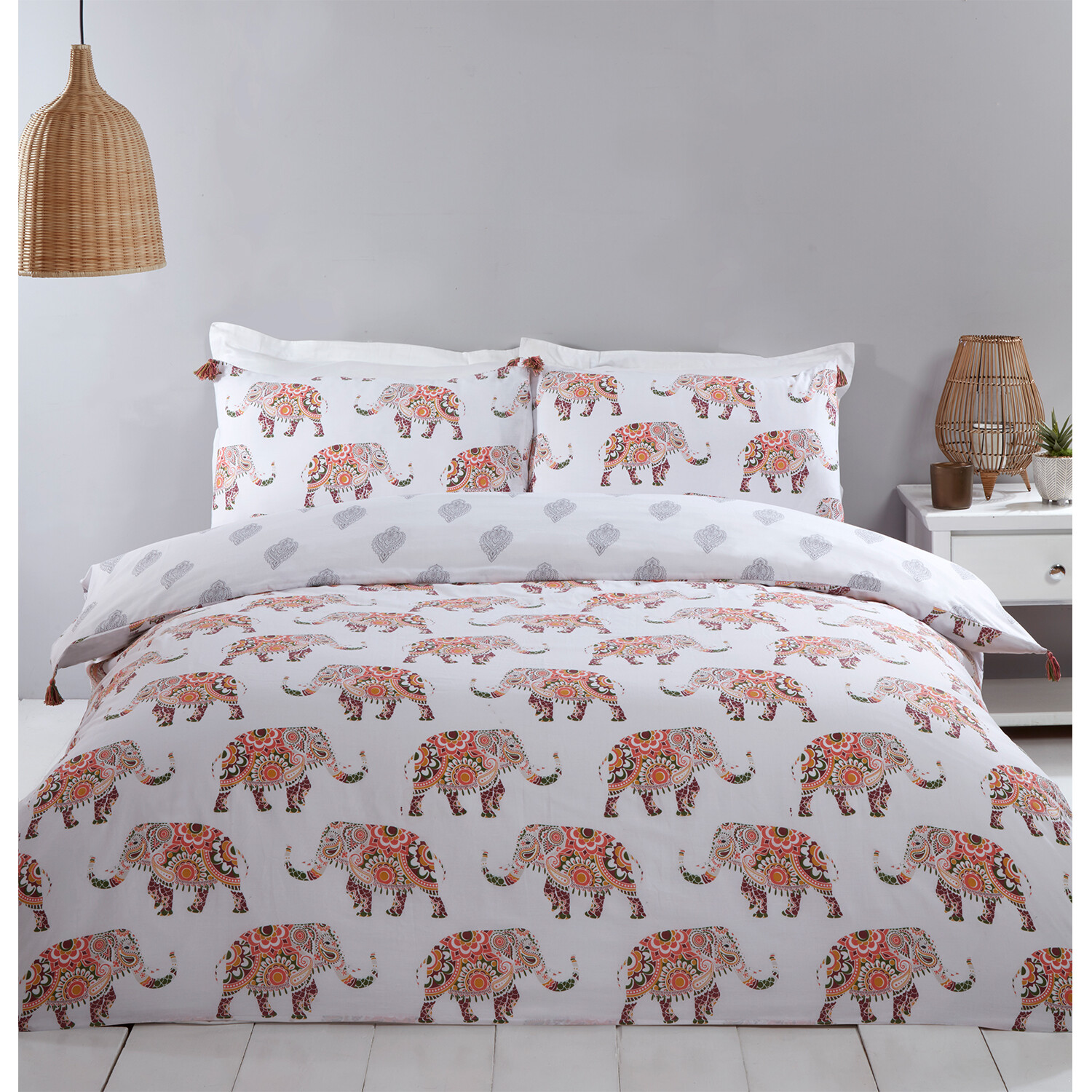 Zaria Elephants Duvet Cover and Pillowcase Set - King size Image 1