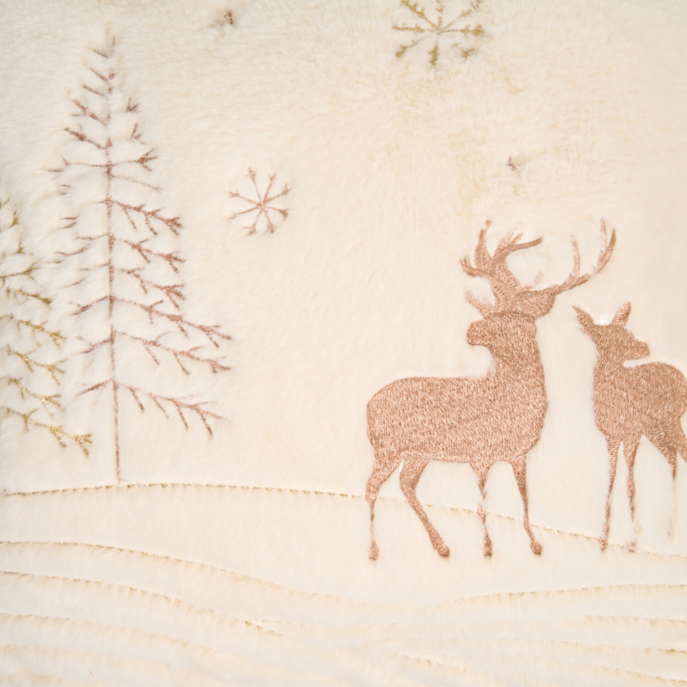 Winter Stags Faux Fur Cushion Ivory Image 6