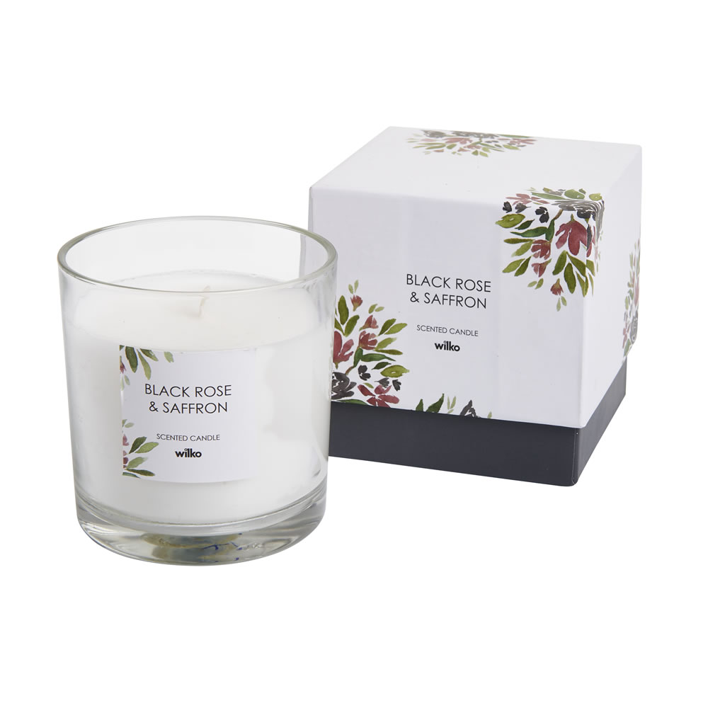 Wilko Black Rose and Saffron Boxed Glass Candle