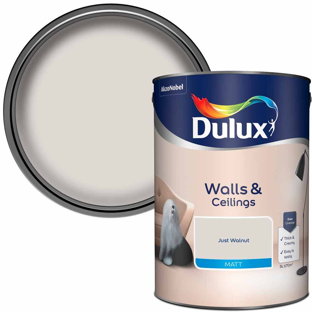 Dulux Walls & Ceilings Just Walnut Matt Emulsion Paint 5L Image 1
