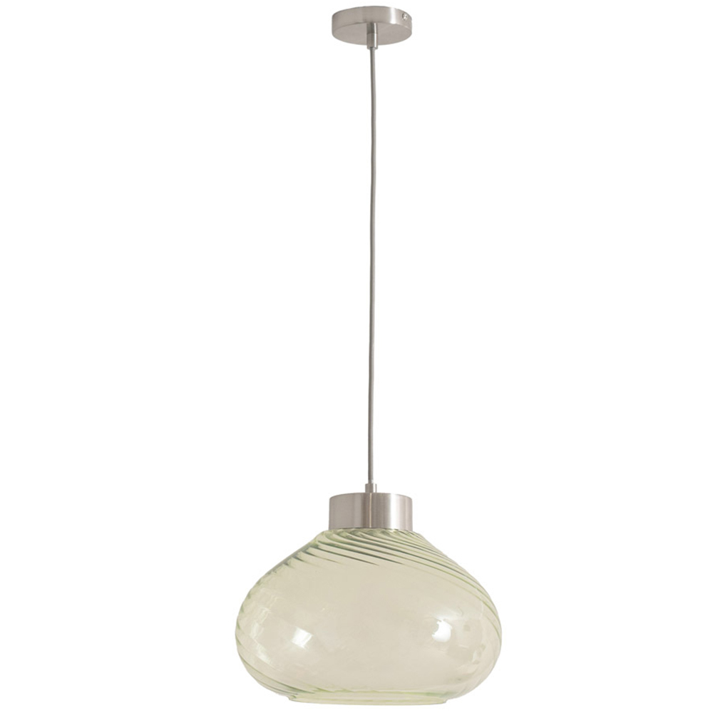ValueLights Corinne Twill Green Glass Brushed Chrome Capped LED Ceiling Pendant Light Image 1