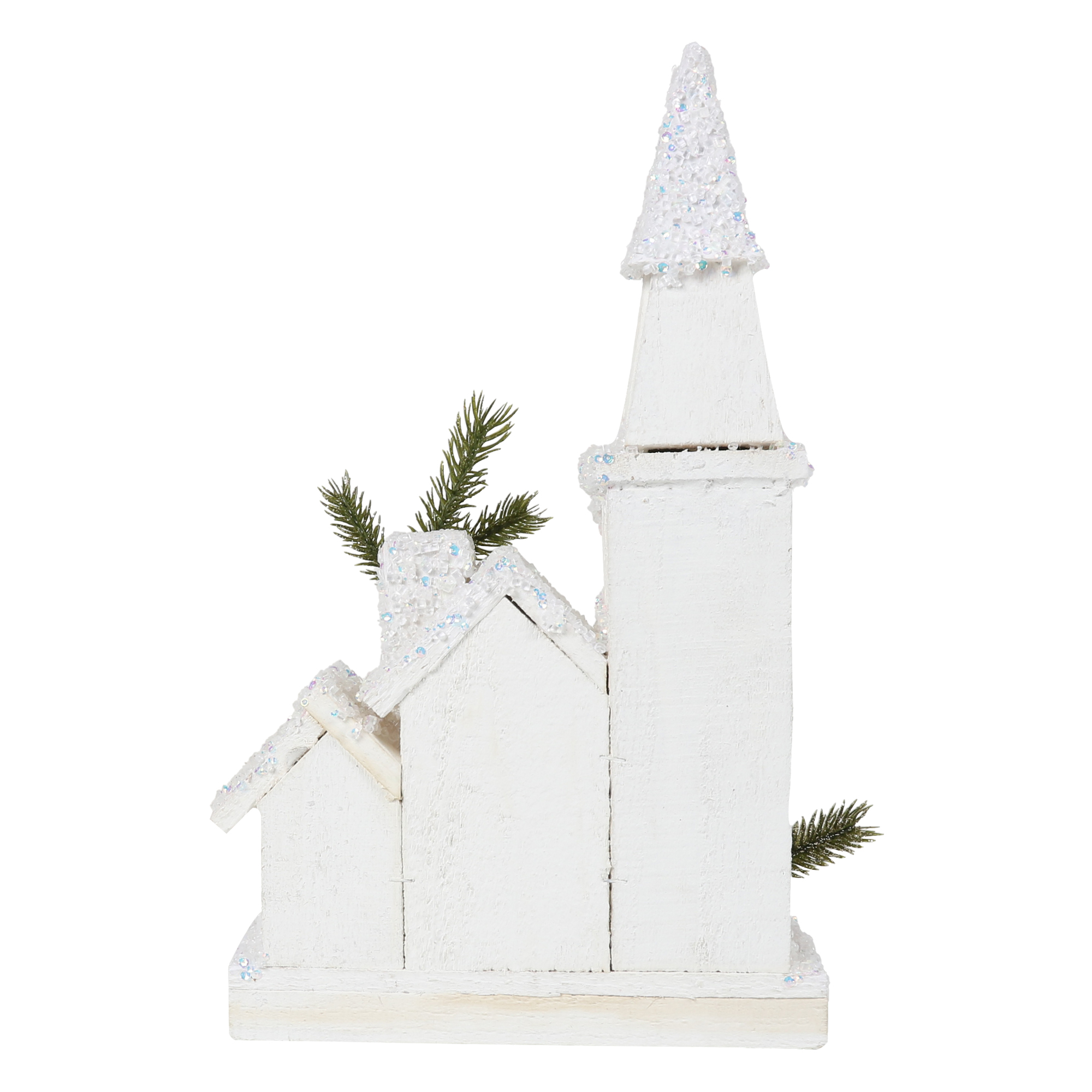 LED Wooden Glittery Christmas Church - White Image 3