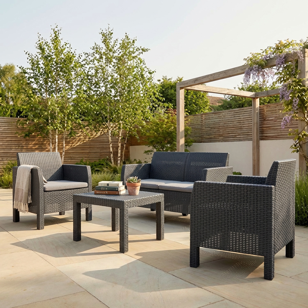 Matilde Conversation 4 Seater Black Rattan Patio Lounge Set Image 4