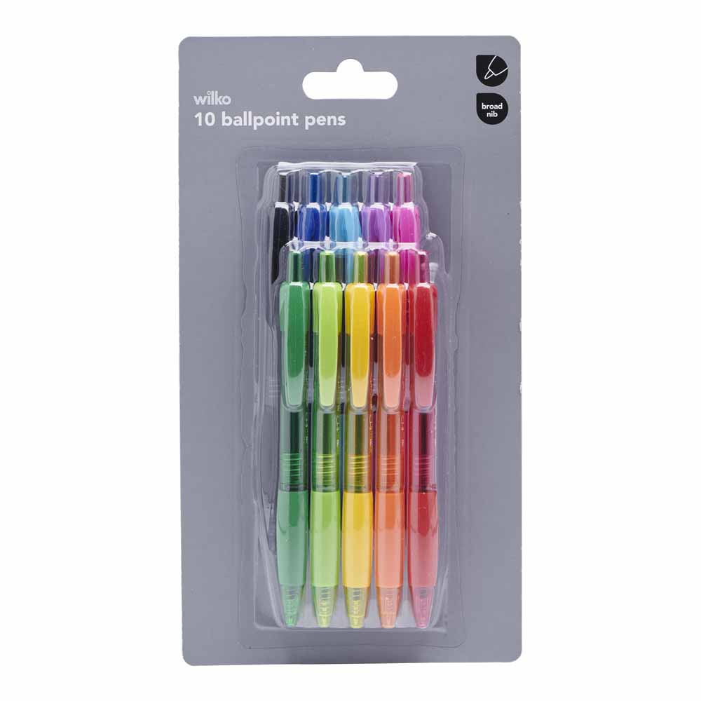Wilko Assorted Colour Retractable Pens 10 pack Image