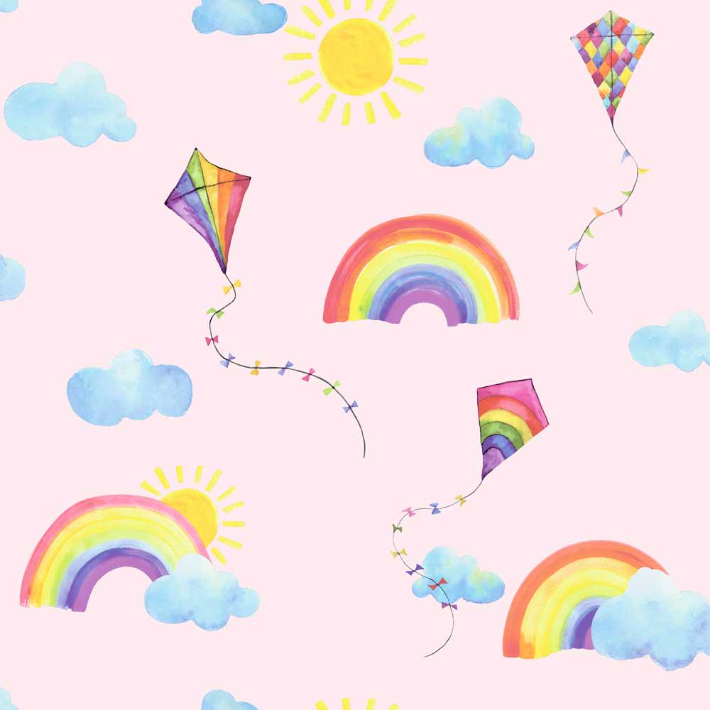 Rainbows & Flying Kites Pink Wallpaper Image 1