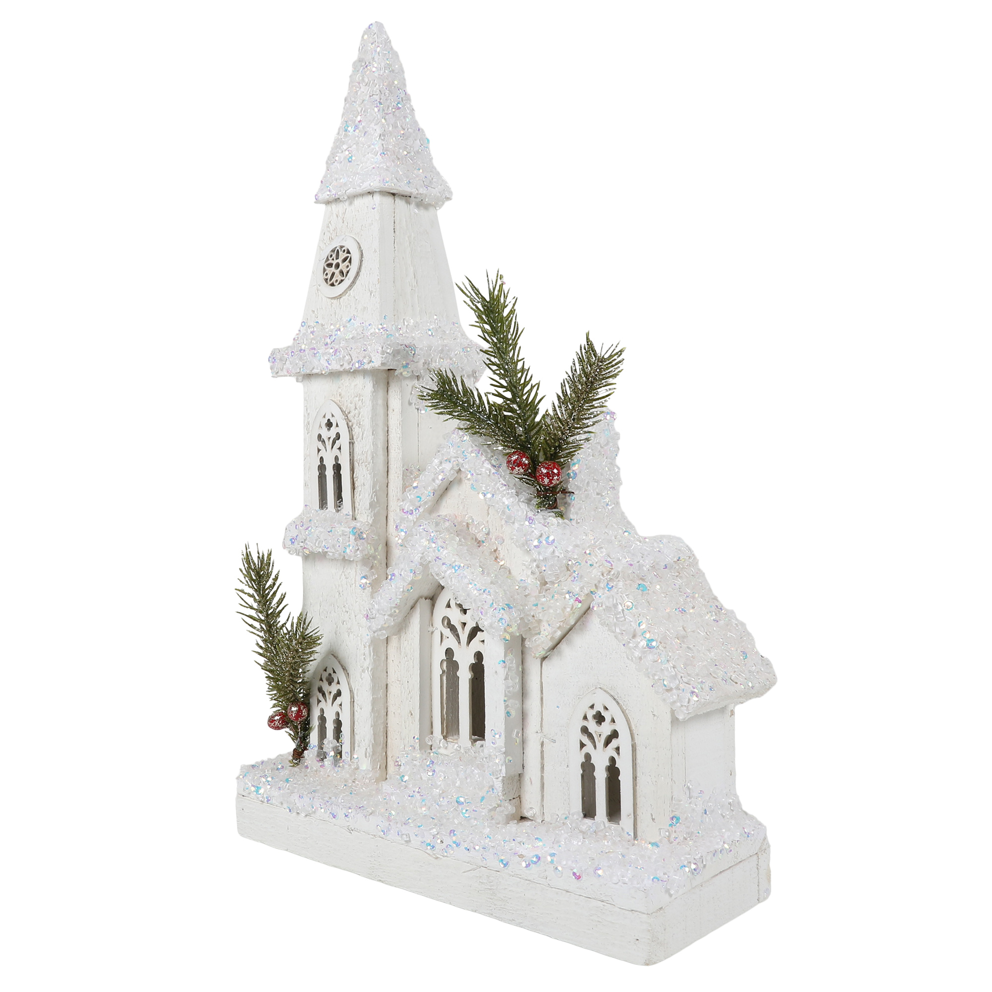 LED Wooden Glittery Christmas Church - White Image 2