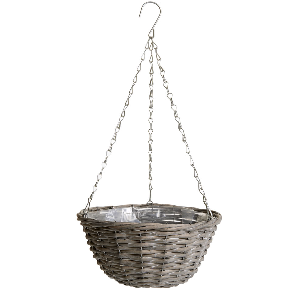 Wilko 30cm Grey Wicker Hanging Basket Image 1