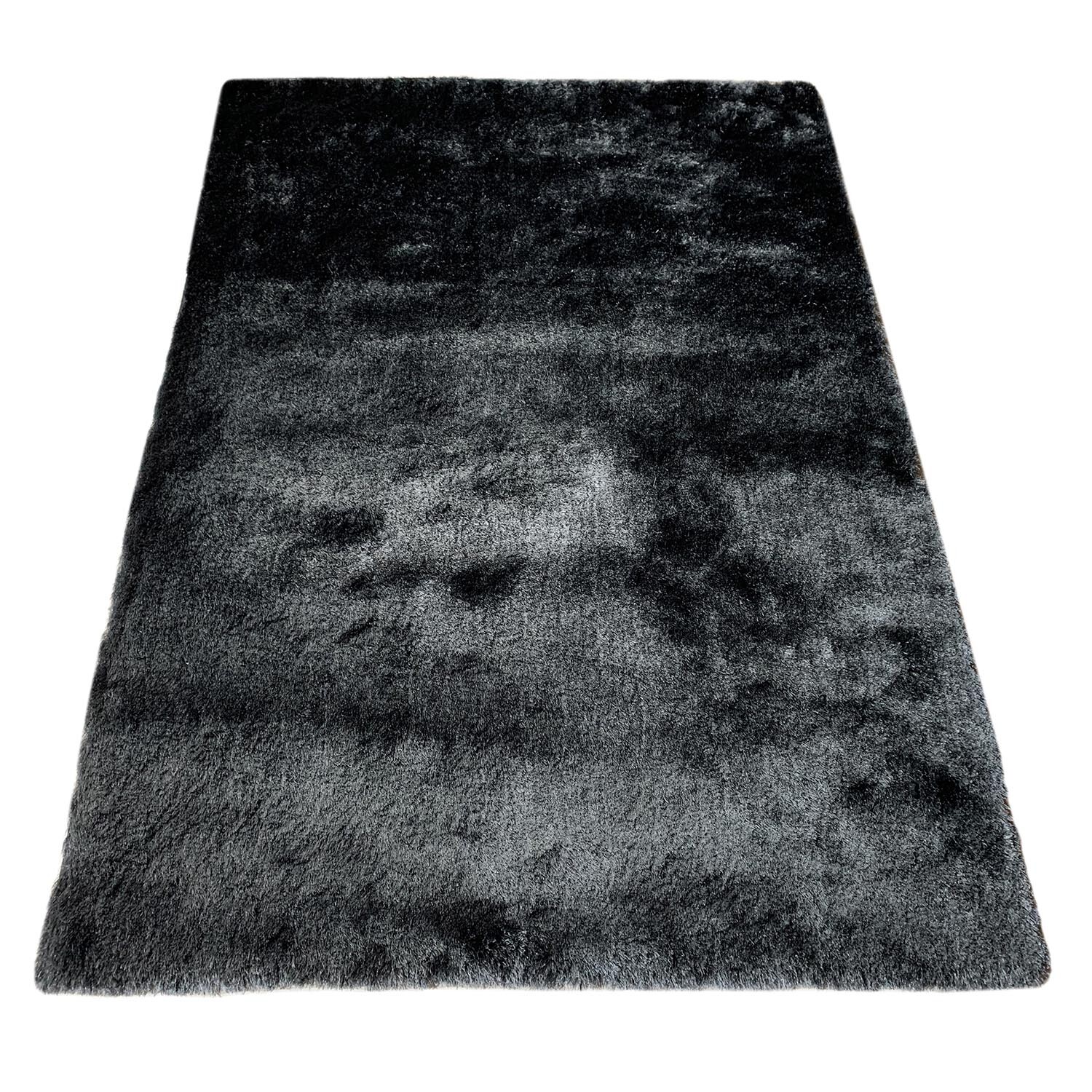 Grey Silky Shaggy Rug 140 x 200cm Image 1