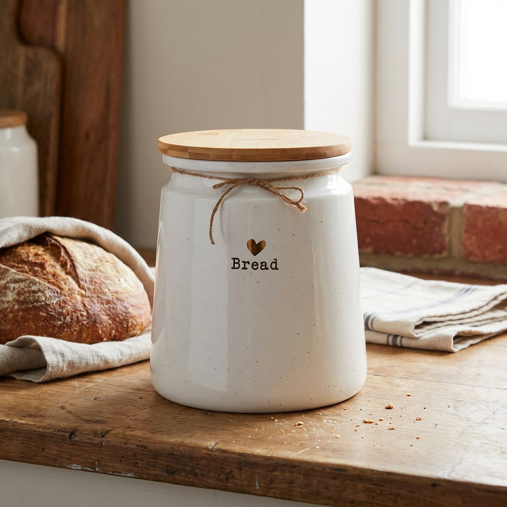 Gold Heart Bread Canister with Bamboo Lid Image 5