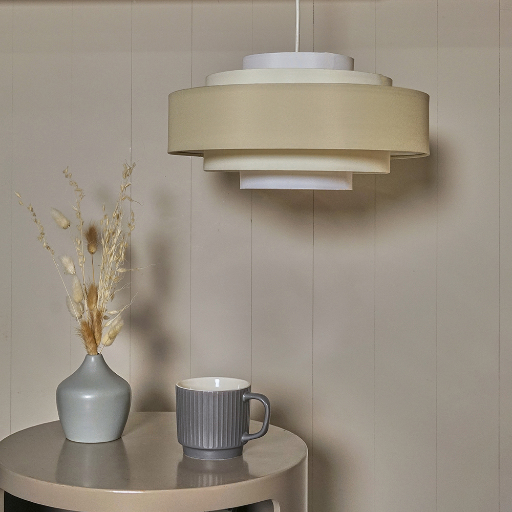 ValueLights Hampshire 3 Tone Cream Fabric 5 Tiered Ceiling Pendant Light Lamp Shade Image 2