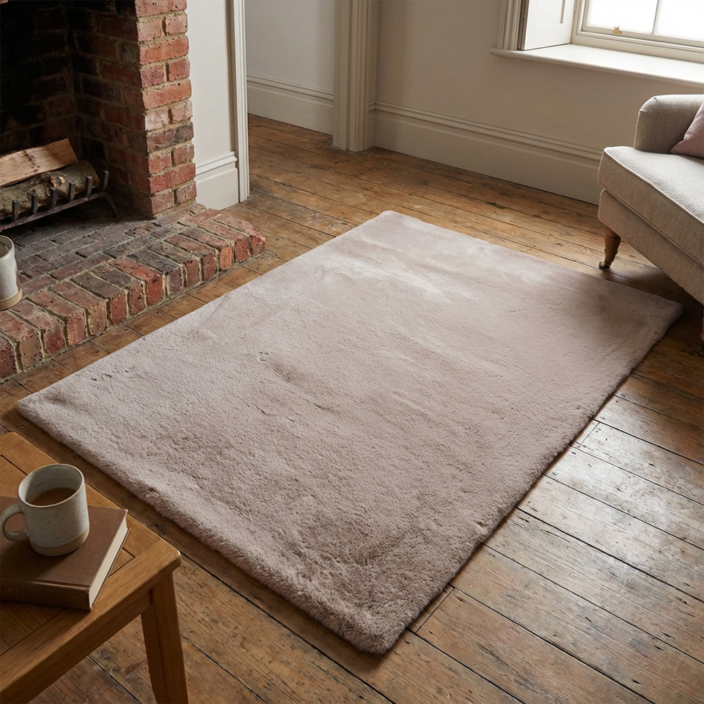 Lux Rabbit Faux Fur Rug - Taupe Image 4