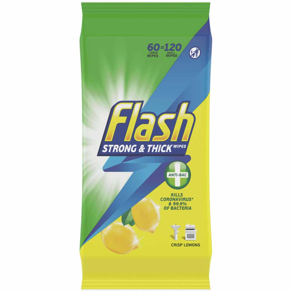 Flash Lemon Antibacterial Wipes 60 Pack Large Image 1