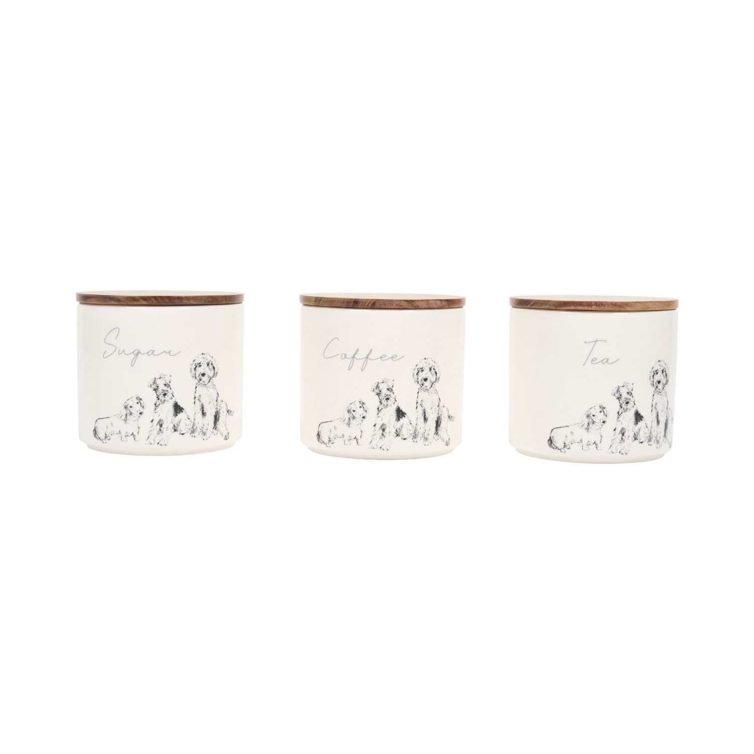 Set of 3 Waggy Tails Canisters with Acacia Lids White Image 3