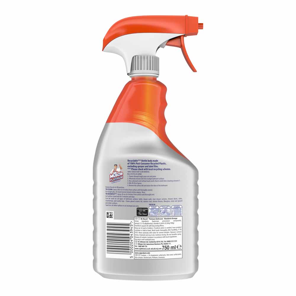 Mr Muscle Platinum Mandarin Orange Bathroom Spray 750ml Image 3