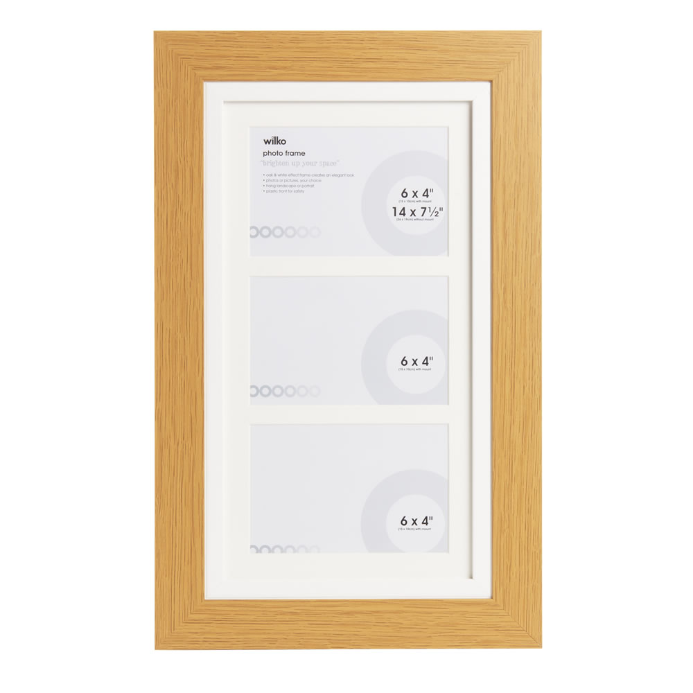 Wilko 6 x 4 inch 3 Multi Aperture Oak Effect Photo Frame Wilko