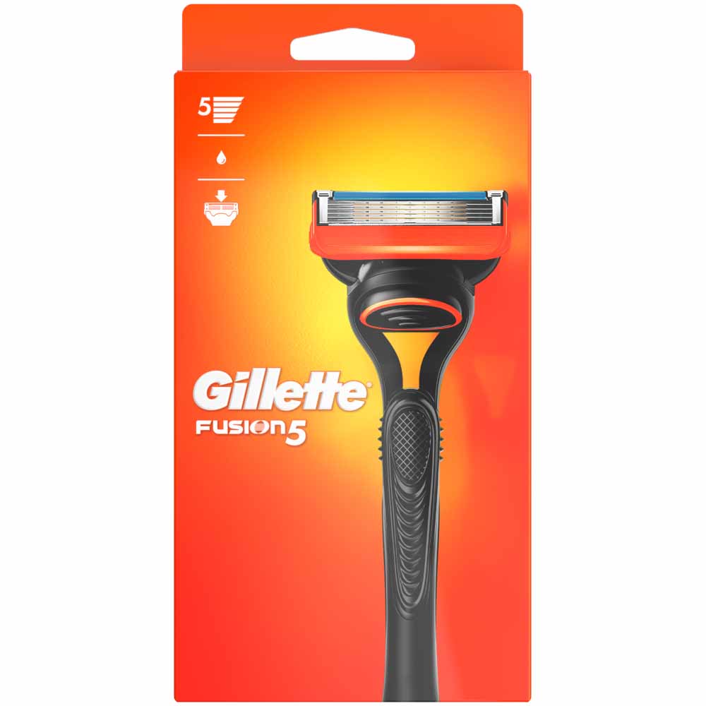 Gillette Fusion 5 Men's Razor  - wilko When you need to put your best face forward, why not get the powerful shaving technology of Gillette's Fusion razor? The Gillette Fusion razor combines Gillette's advanced shaving technology with sophisticated performance to deliver an exceptionally close and comfortable shave. You can take advantage of the 5-blade technology and gentle contouring Microfins standard on the Gillette Fusion razor. Or power up to the Gillette Fusion Power with PowerGlide blades and gently pulsating Micropulses. Either way you're guaranteed a great shave.  Pack contains 1x Fusion razor and a 5x blade head cartridge with precision trimmer. Contains functional sharp edges. Keep out of reach of children Always read instructions before use.