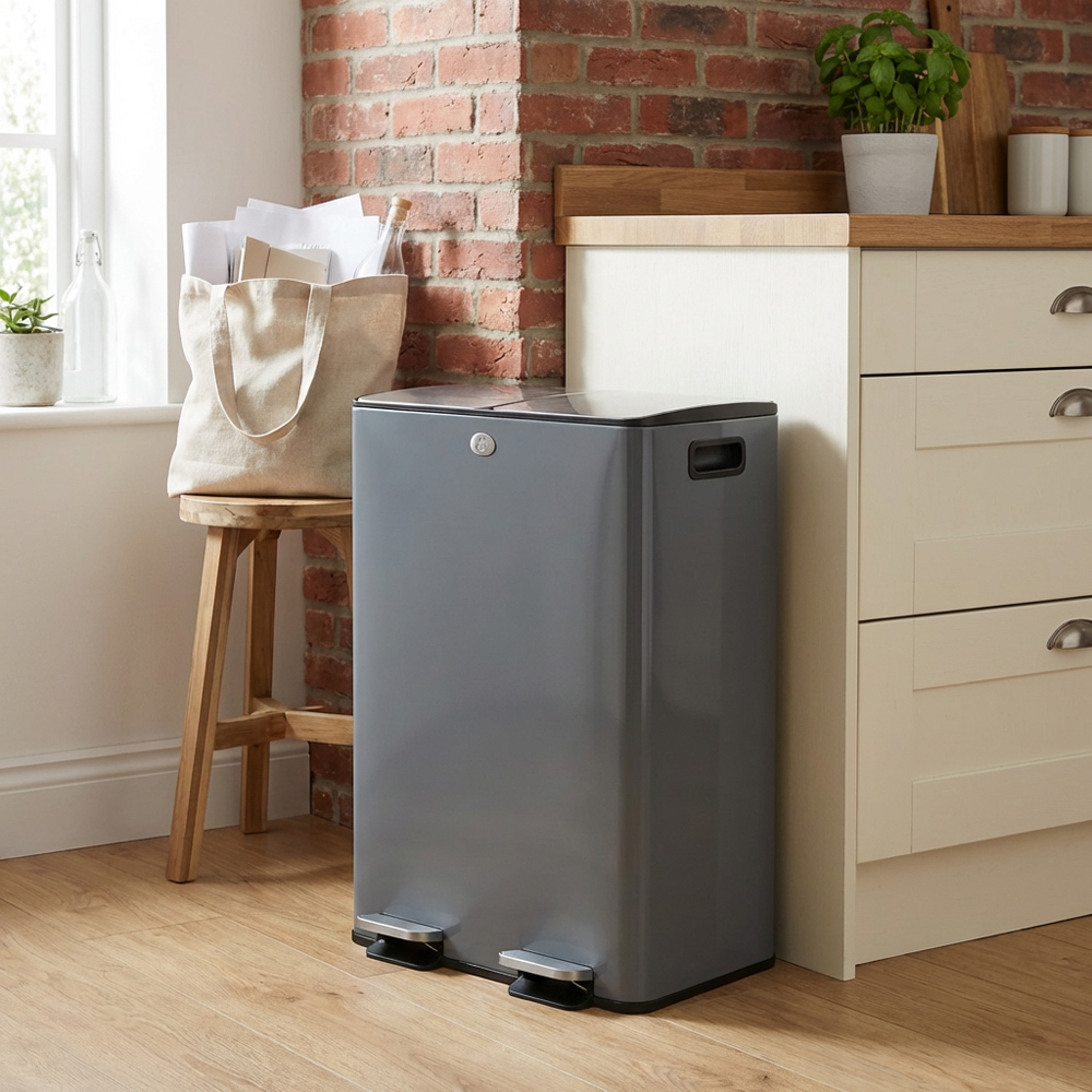 Premium Grey Dual Recycle Bin 56L Image 2