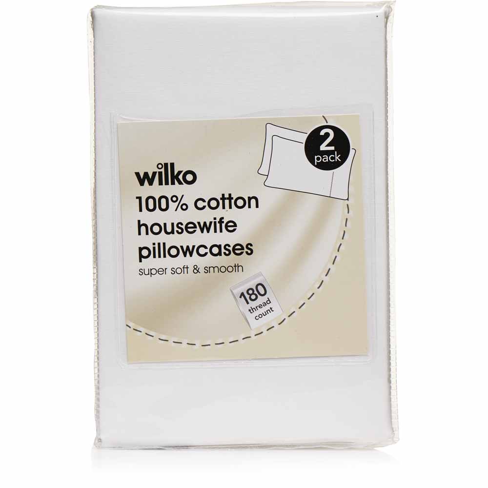 Wilko White Cotton Housewife Pillowcases 2 Pack Image 3