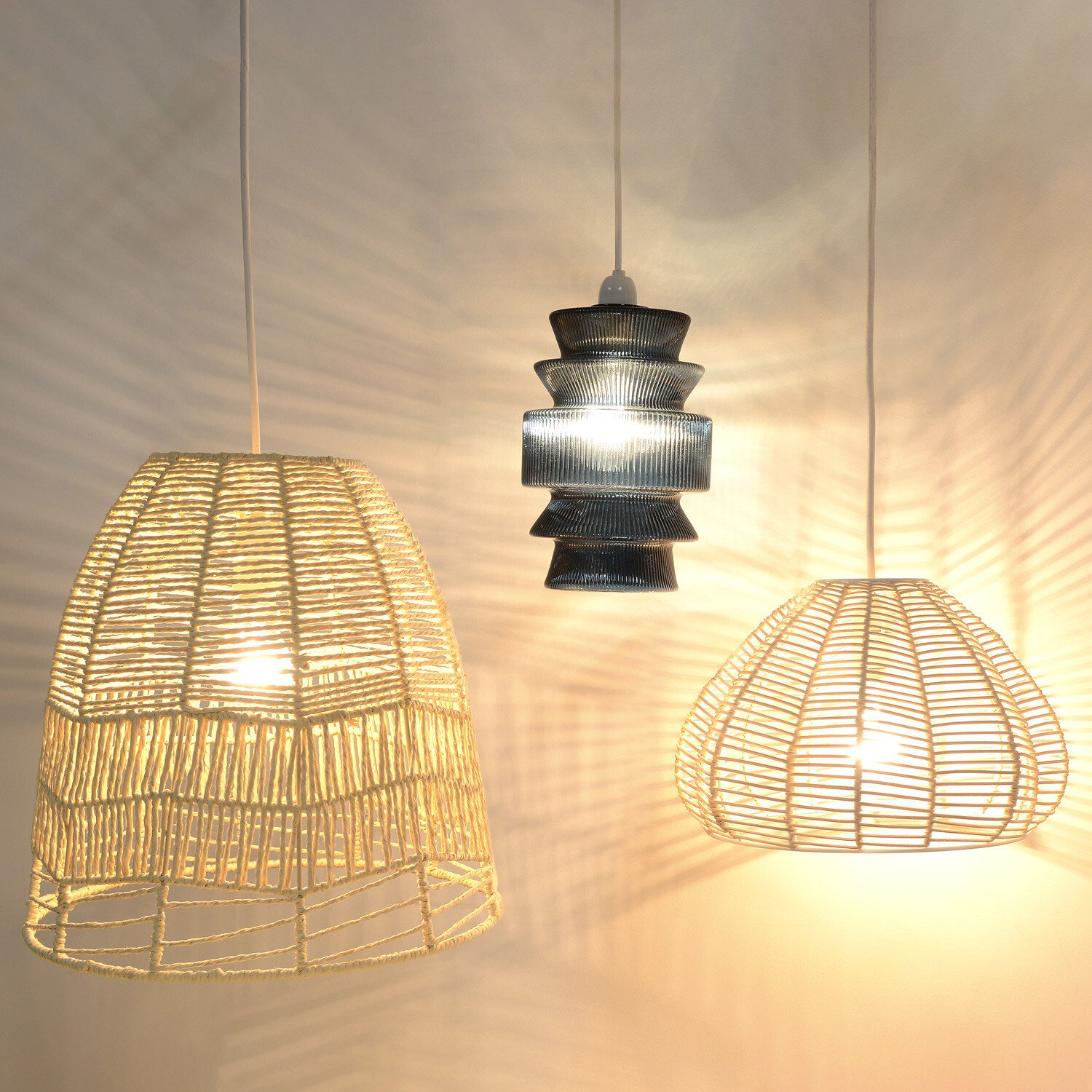 Cream Rattan Effect Pendant Shade Image 2