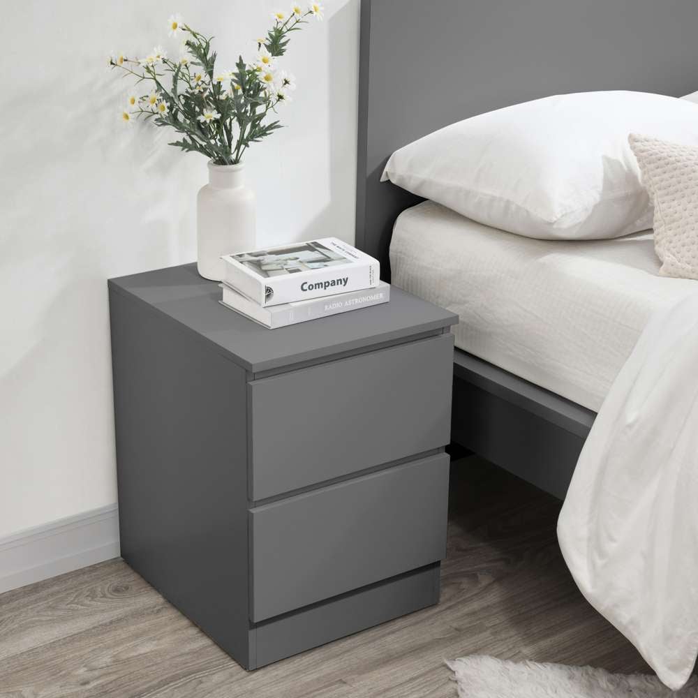 Oslo 2 Drawer Grey Bedside Table Image 7