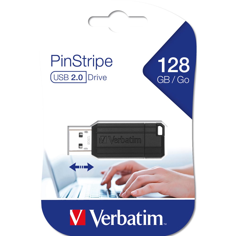 Verbatim 128GB Black USB 2.0 Pinstripe Pendrive Image