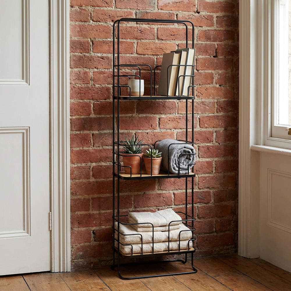 3 Shelf Black Wire Bamboo Bathroom Caddy Image 7