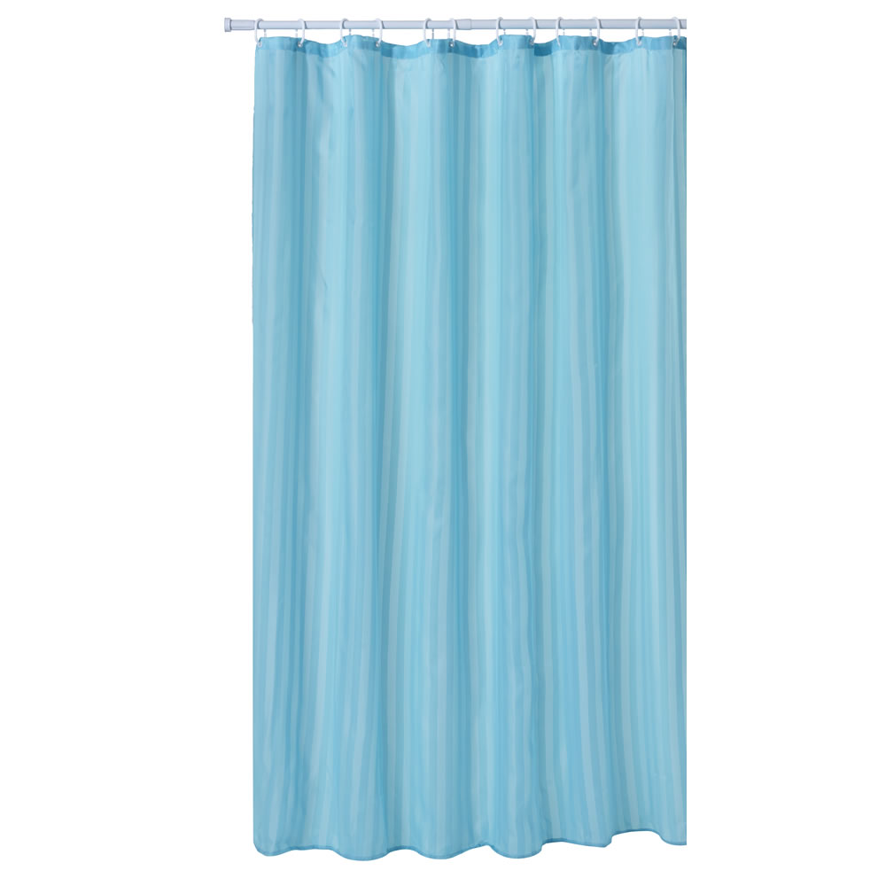 Wilko Aqua Shower Curtain Aqua with Satin Stripe Image