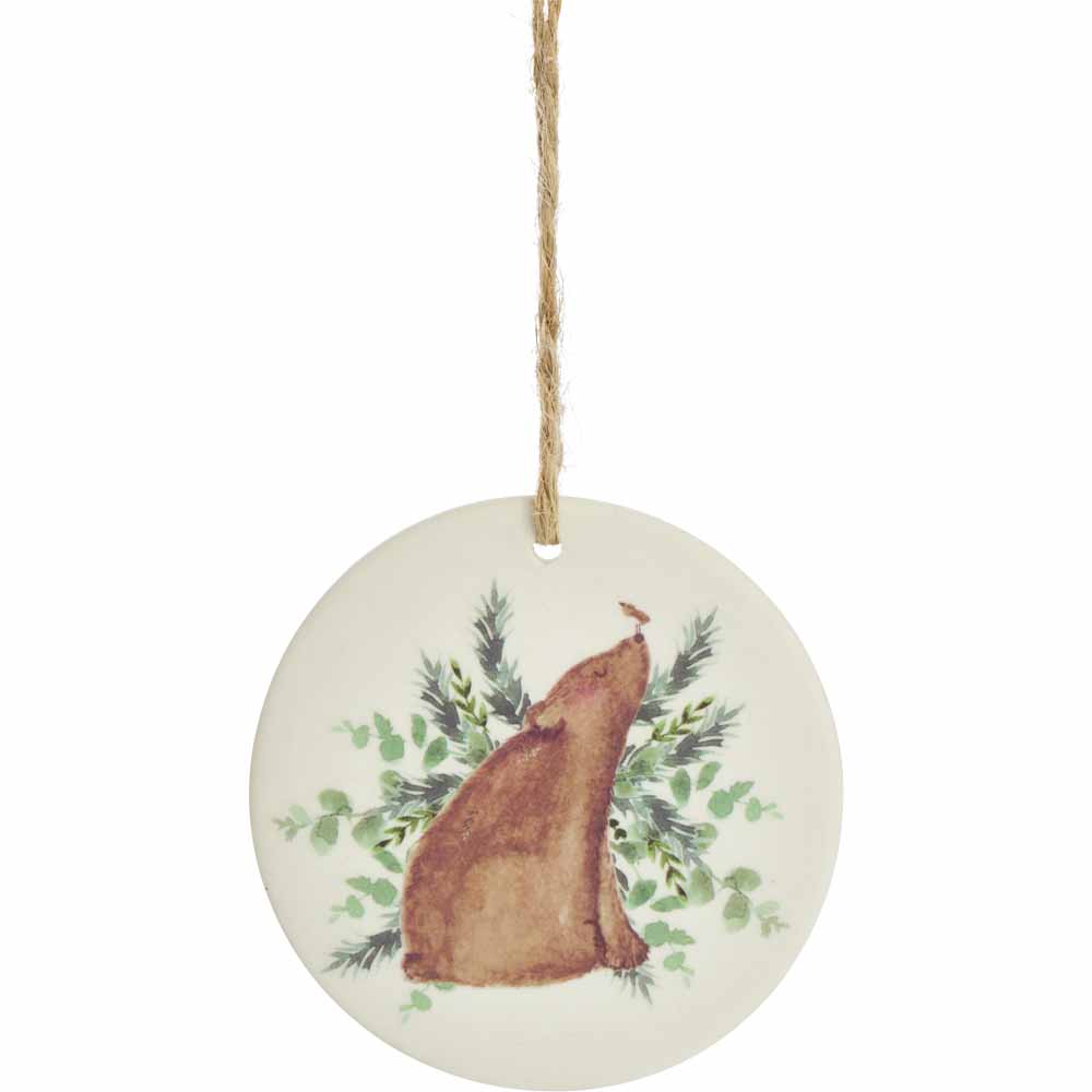 Wilko Midwinter Bear/Deer Ceramic Disk Christmas Tree Decoration Image 1