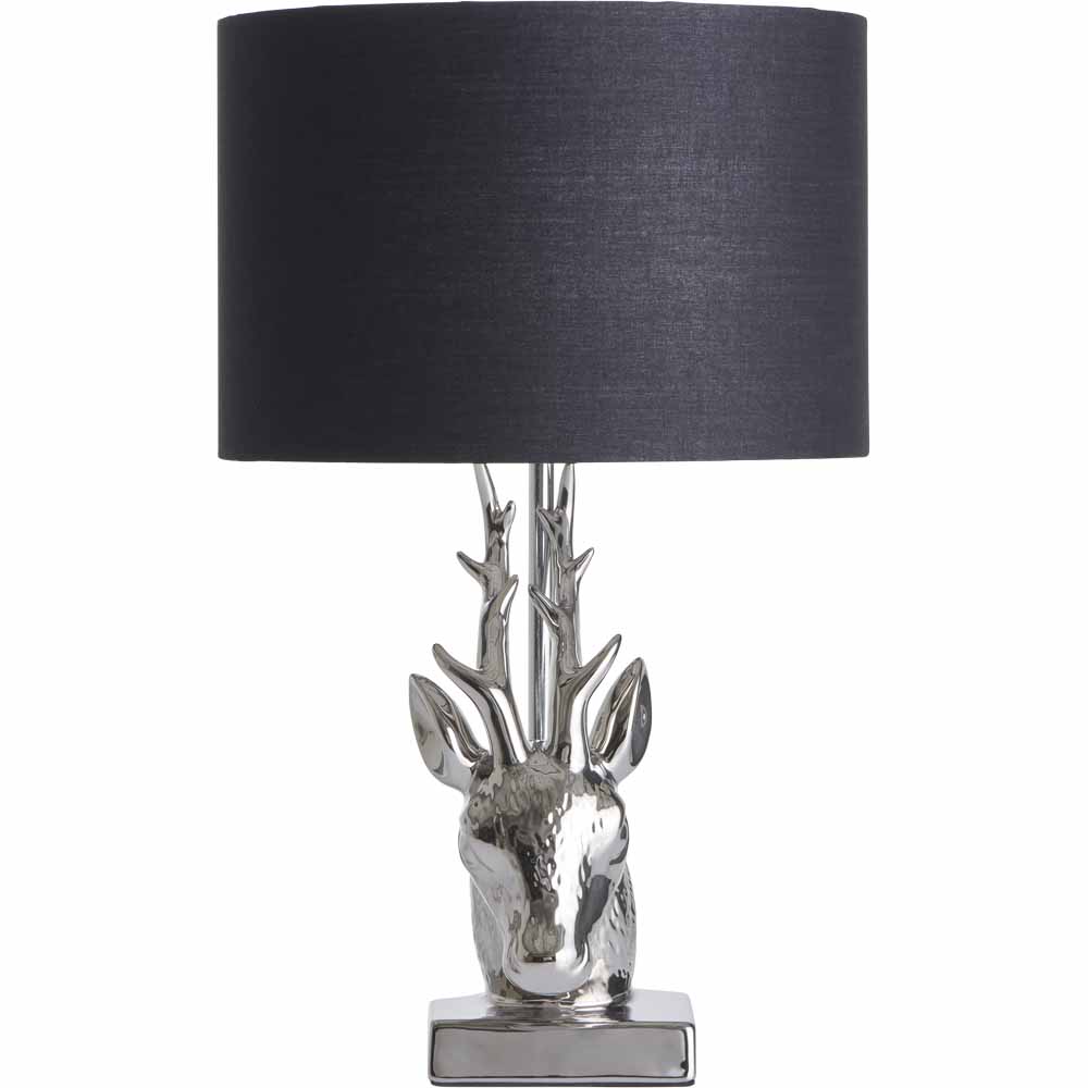 Wilko Silver and Black Stag Head Table Lamp Image 3