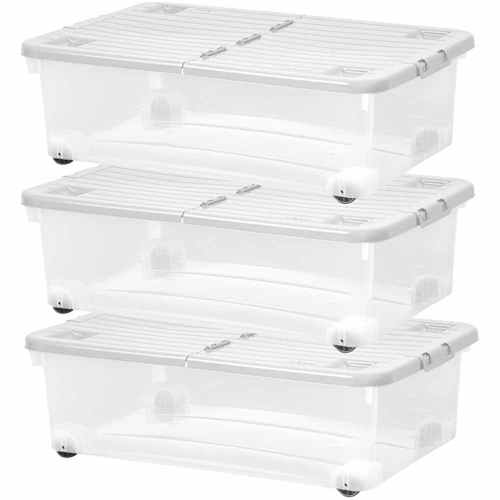 Wham 32L Grey Storage Box Wheels and Lid Set of 3 Image 1