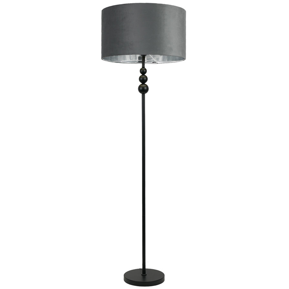 ValueLight Marissa Grey Velvet Chrome Inner Shade Black Stacked Ball LED Floor Lamp Image 1