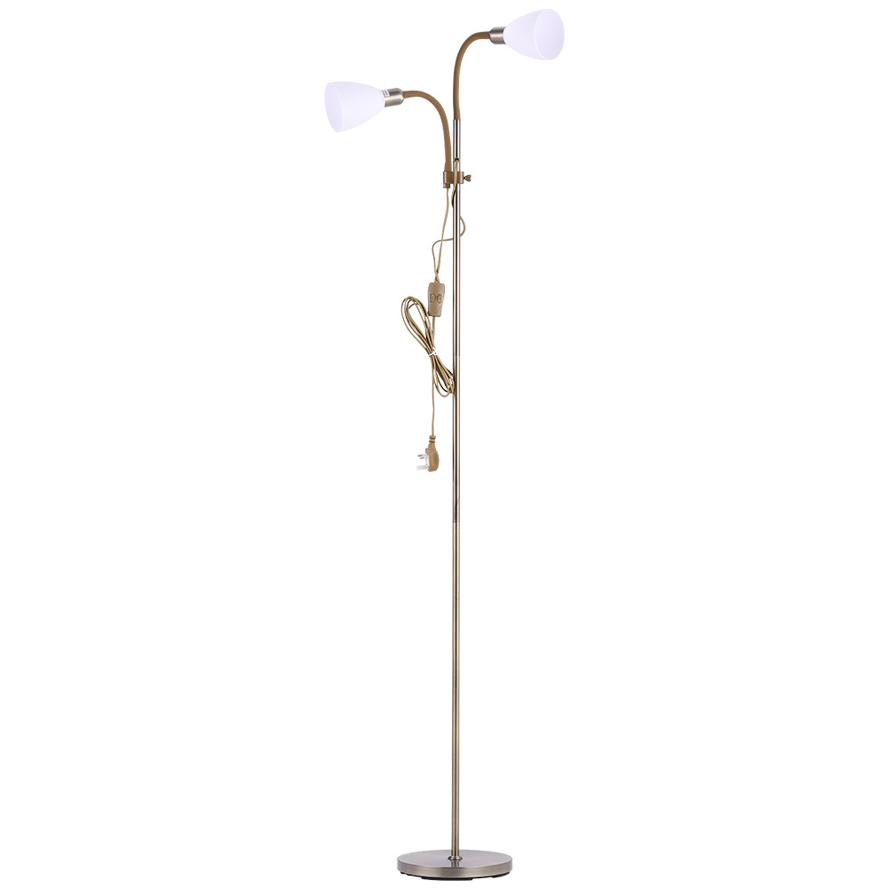 Living and Home Brown 2 Head Standing Floor Lamp Image 1