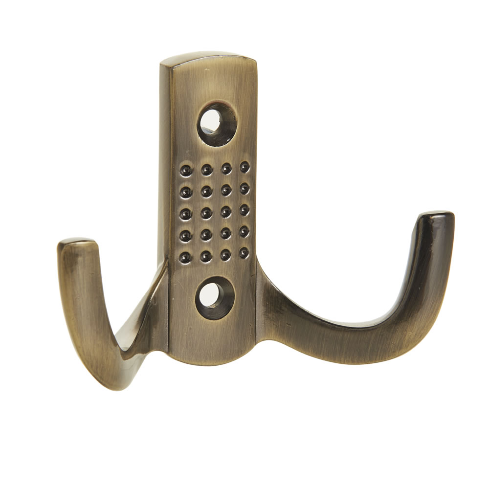 Wilko Double Coat Hook Dimple Brass Effect Wilko