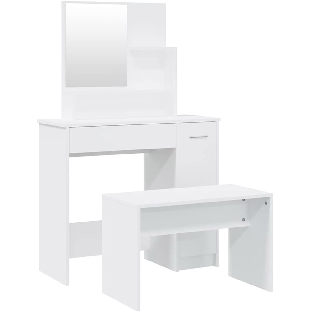 vidaXL Single Door Single Drawer White Dressing Table and Stool Set with Mirror Image 2