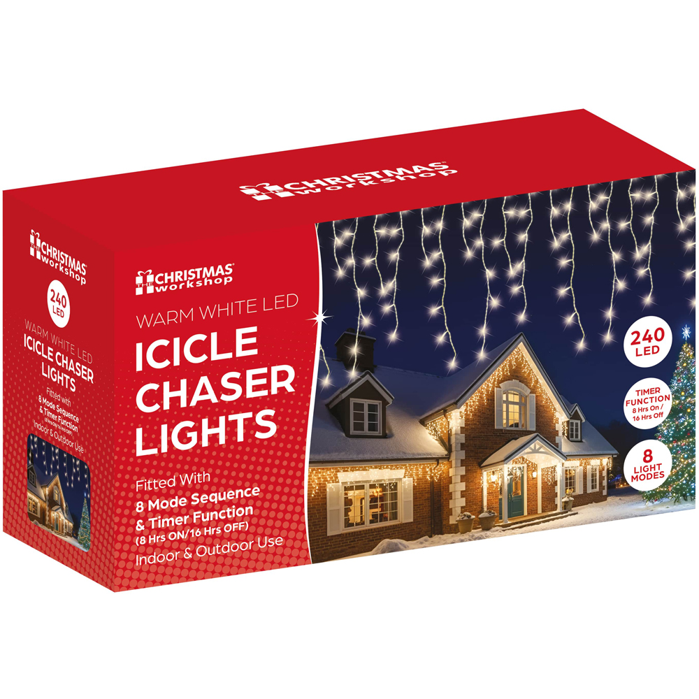 The Christmas Workshop 240 Warm White LED Multi-Function Icicle Chaser Light 5.6m Image 8