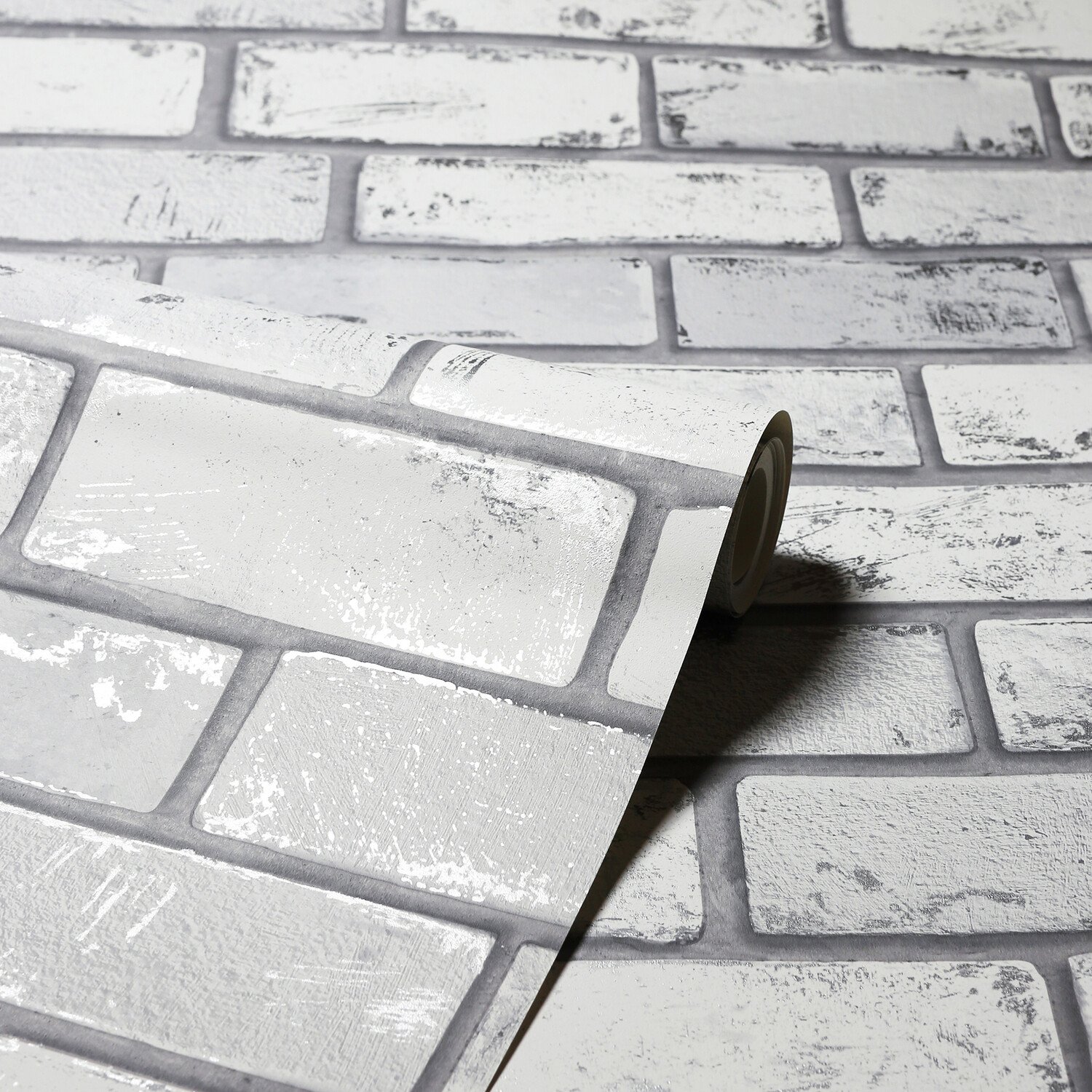 Metallic Brick Wallpaper - White Silver Image 5