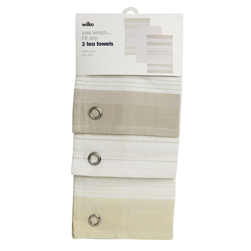 Wilko Neutral Tea Towels 3 pack Image 1