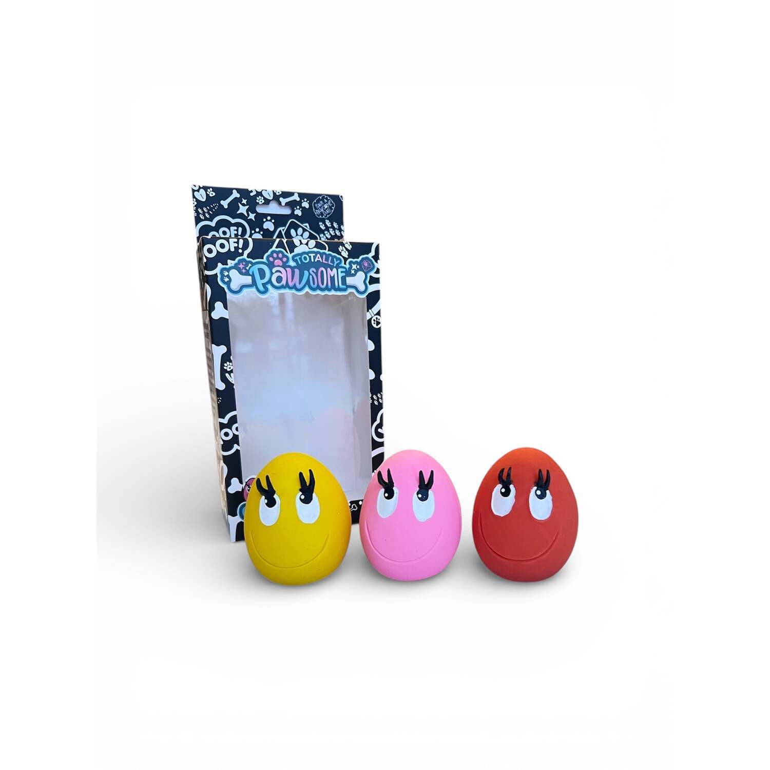 Totally Pawsome OVO Egg Small Dog Toy, 3 Pack, Pink, Red and Yellow Image 2