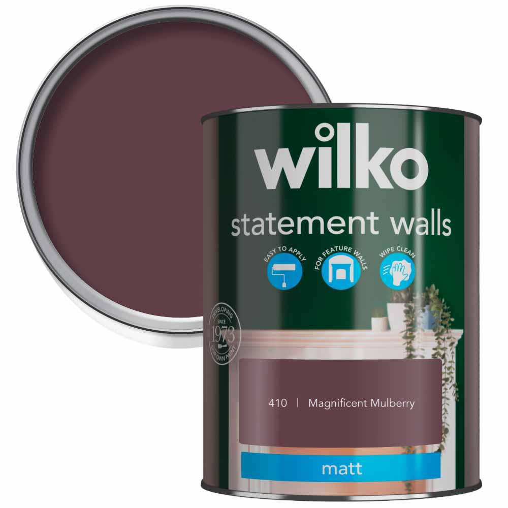 Wilko Statement Walls Magnificent Mulberry Matt Emulsion Paint 1.25L Image 1