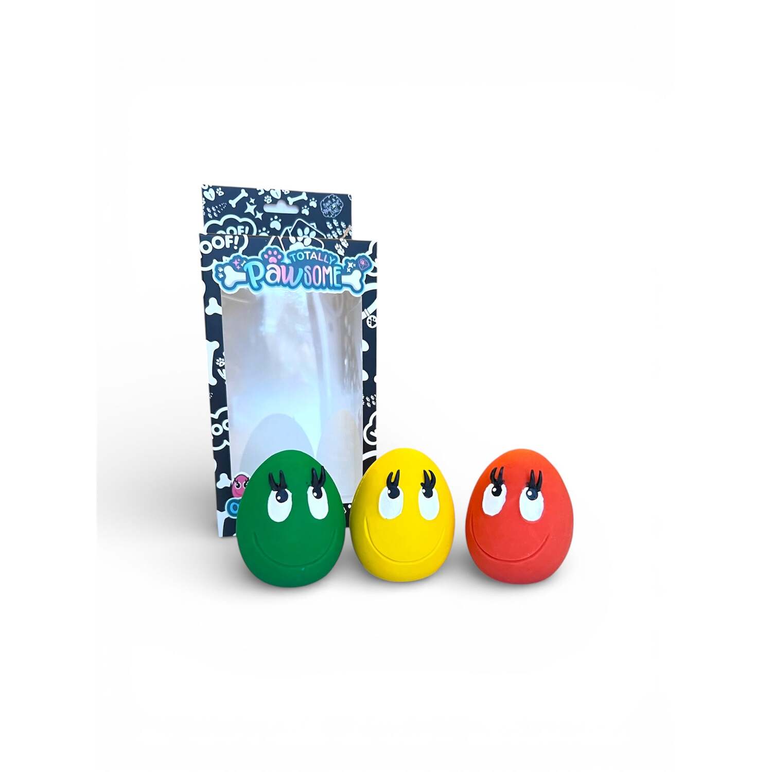 Totally Pawsome OVO Egg Small Dog Toy, 3 Pack, Yellow, Green and Red Image 2