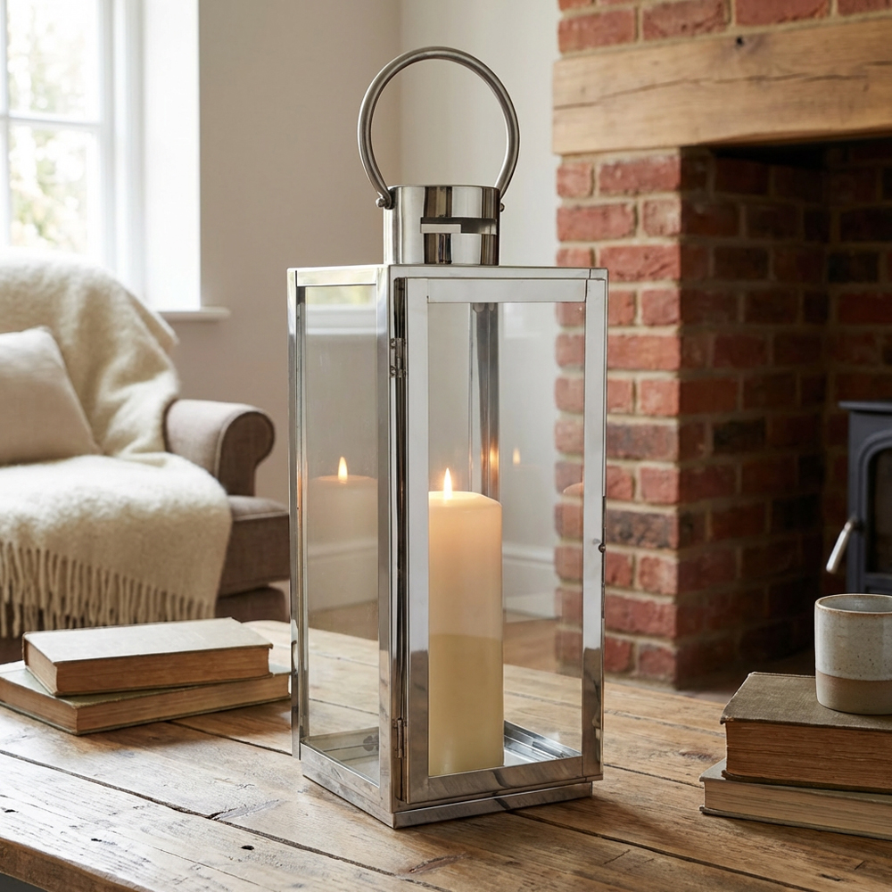 Silver Stainless Steel and Glass Lantern Image 6
