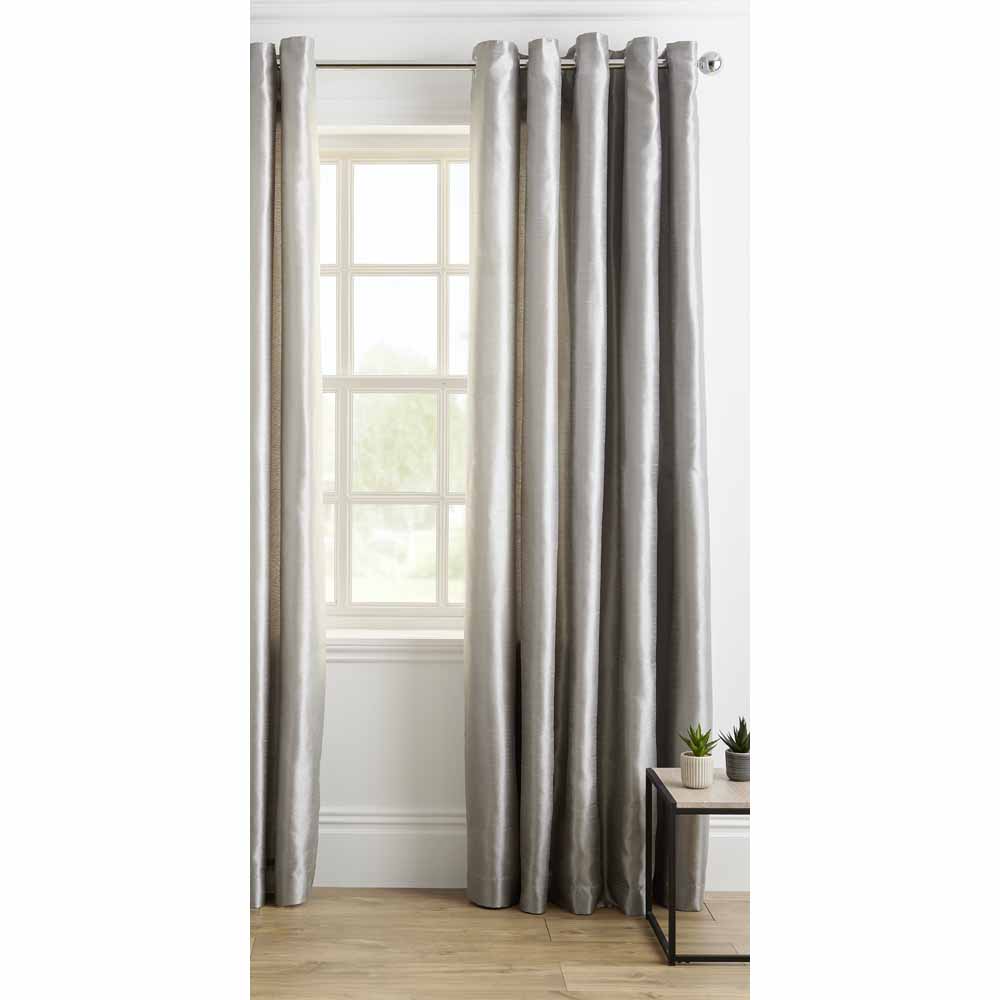 Wilko Silver Faux Silk Eyelet Curtains 167 W x 137cm D Image 2